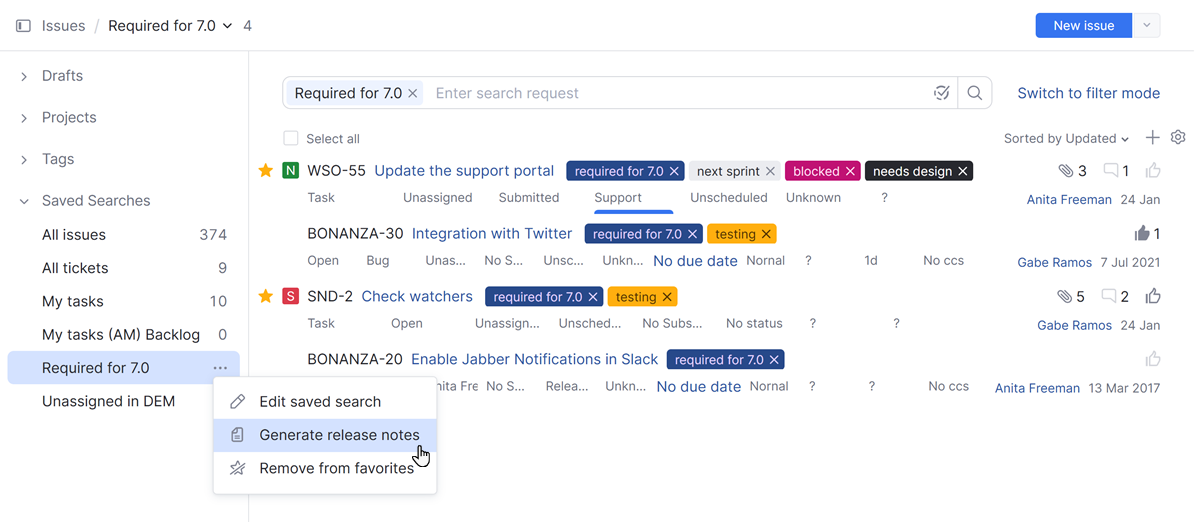 Release notes option in the Reports menu. Release notes option in the Reports menu.