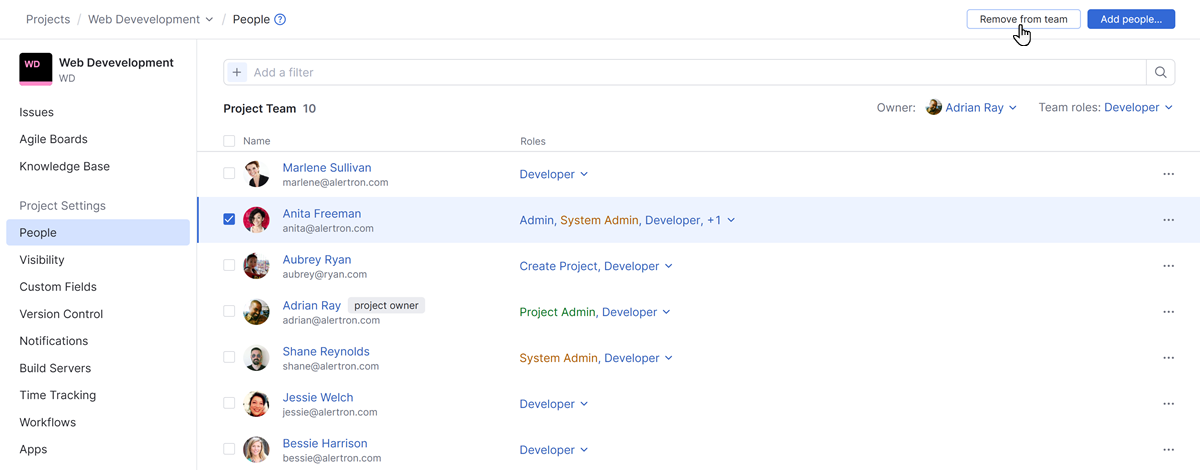 The dialog for removing users from a project team. The dialog for removing users from a project team.