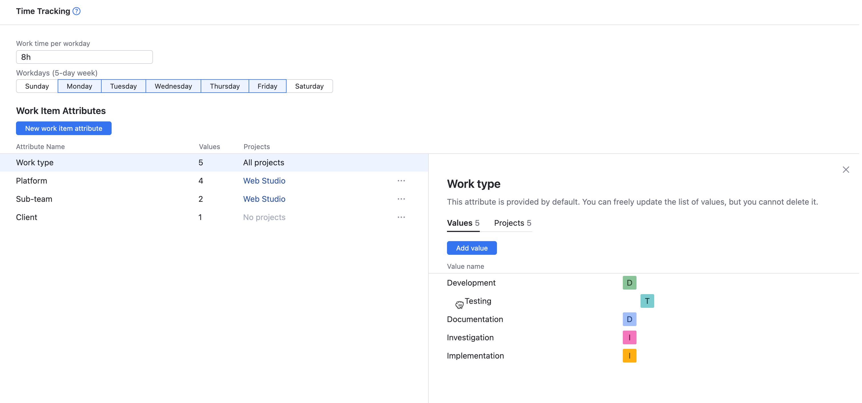 Dragging value for work item attribute to change the sort order. Dragging value for work item attribute to change the sort order.