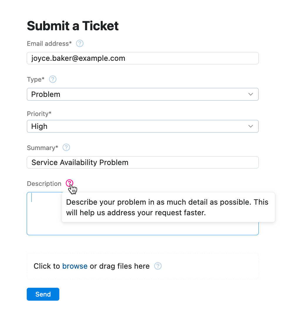 A tooltip in an online form A tooltip in an online form