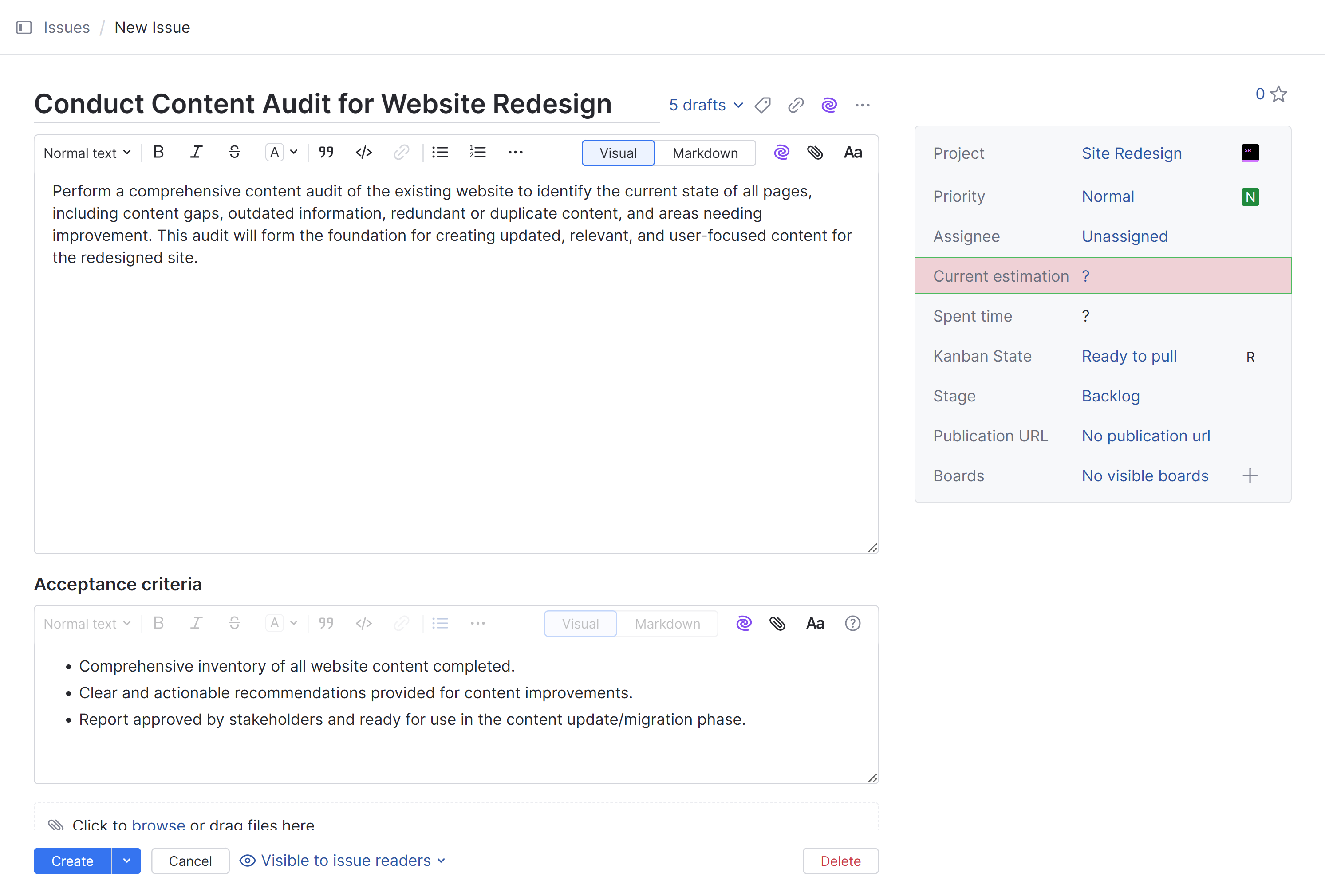 Required fields in new issue Required fields in new issue