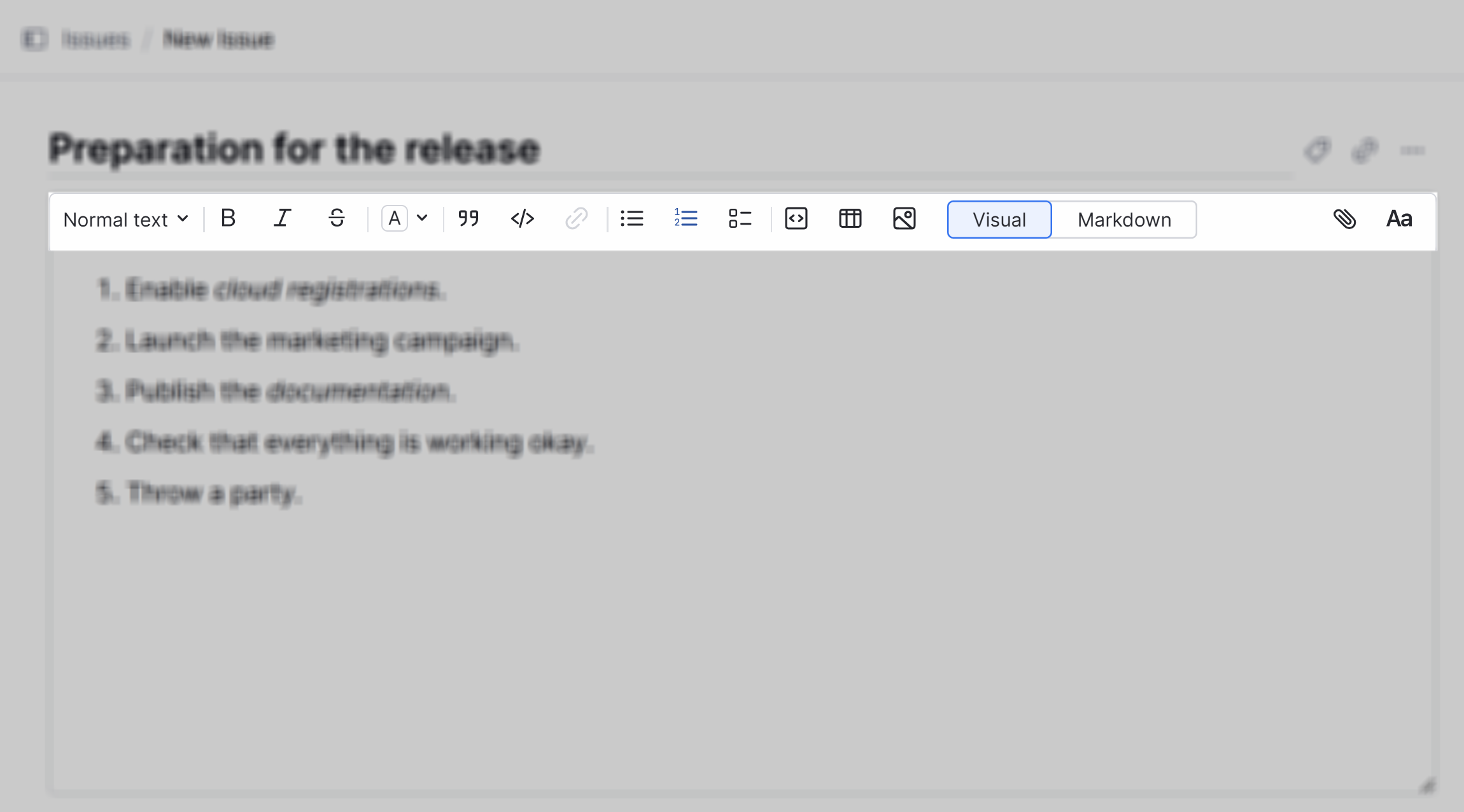 Rich text formatting toolbar. Rich text formatting toolbar.