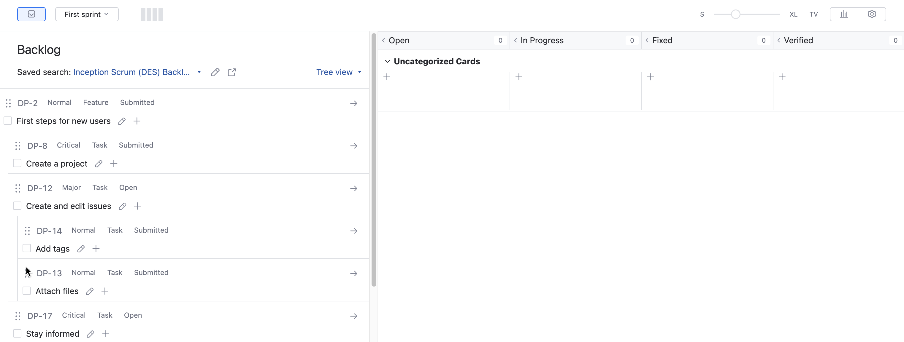 Scrum board with backlog issues. Scrum board with backlog issues.