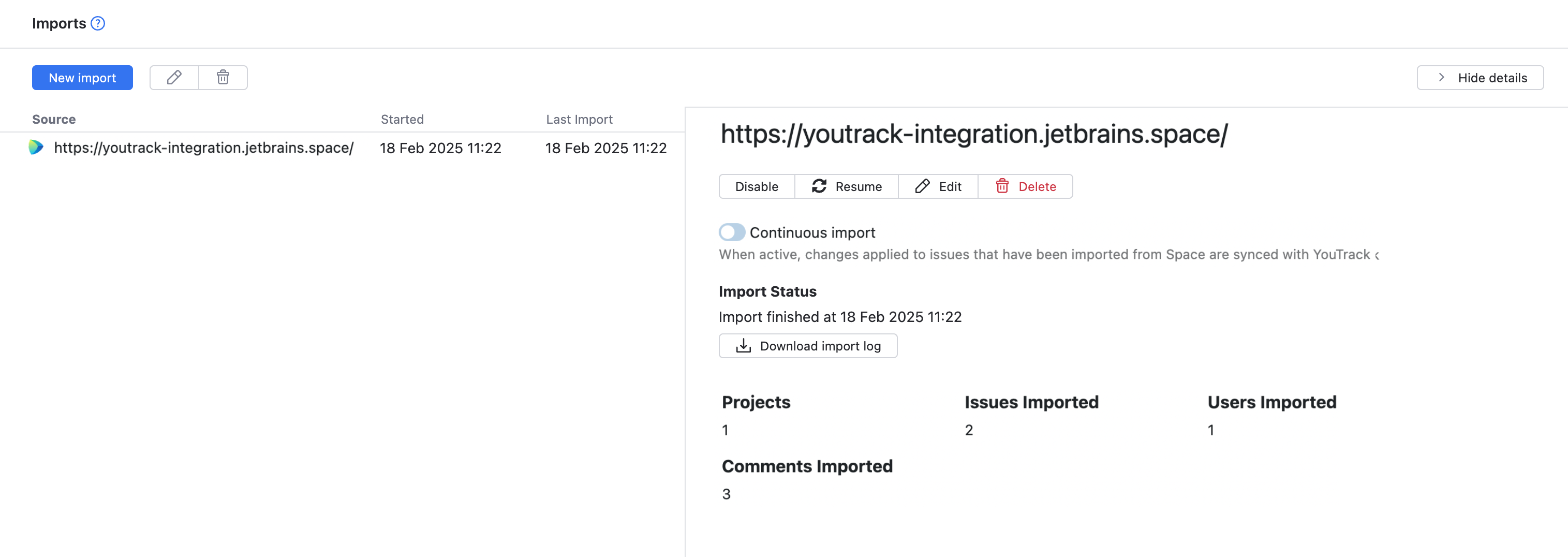 List of configured import projects. List of configured import projects.