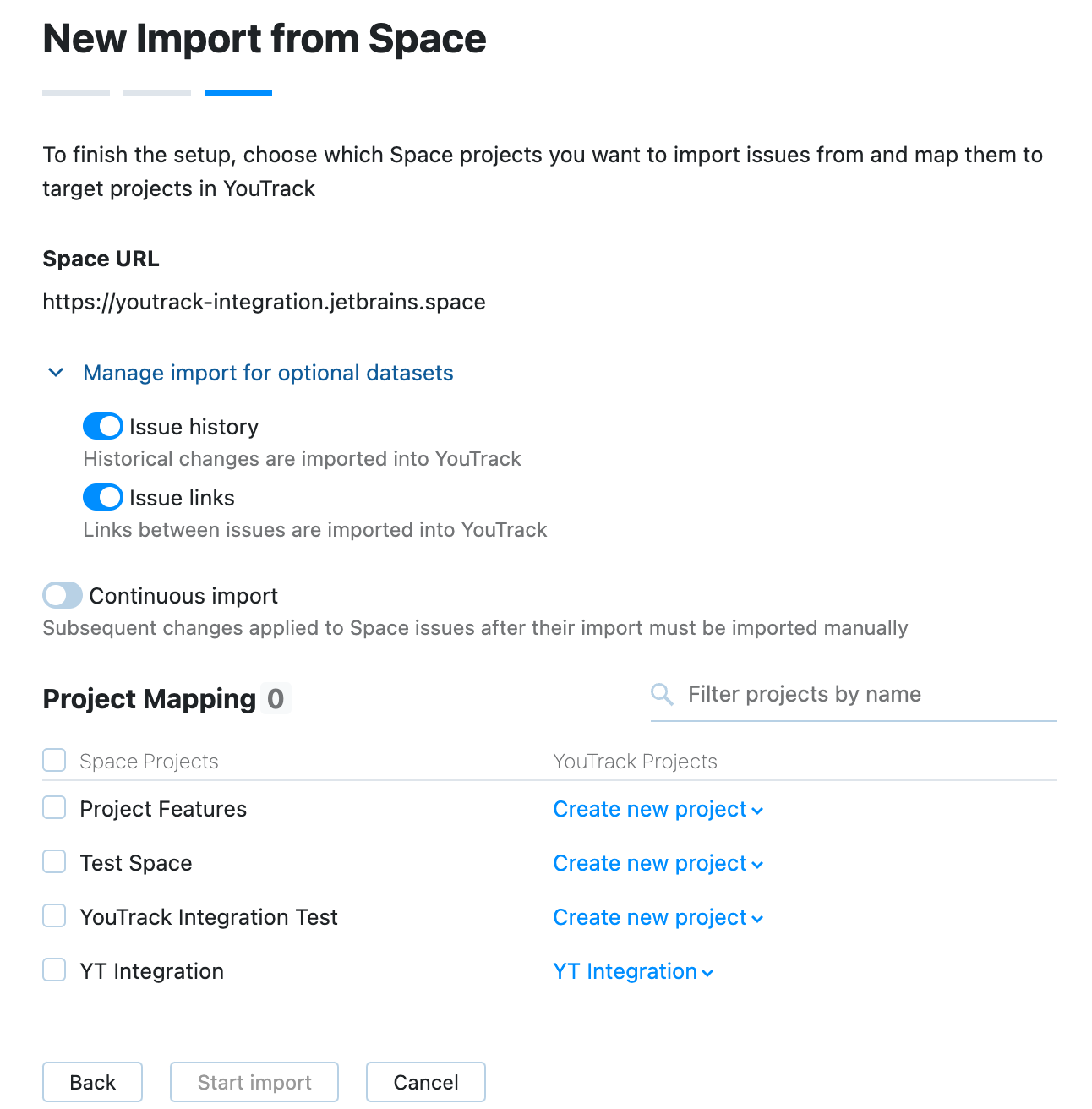 Confirm settings and start import. Confirm settings and start import.