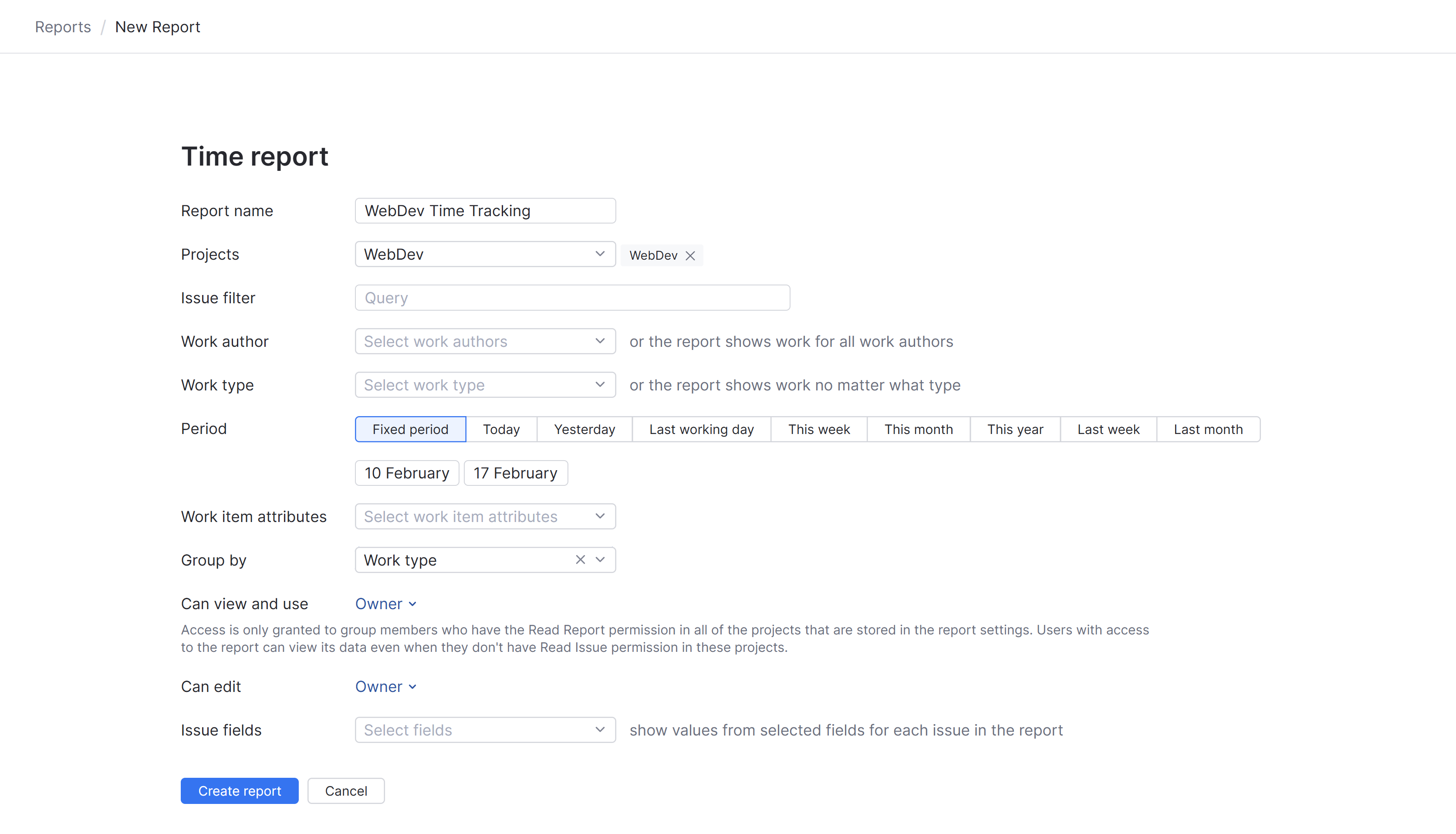 time report settings time report settings