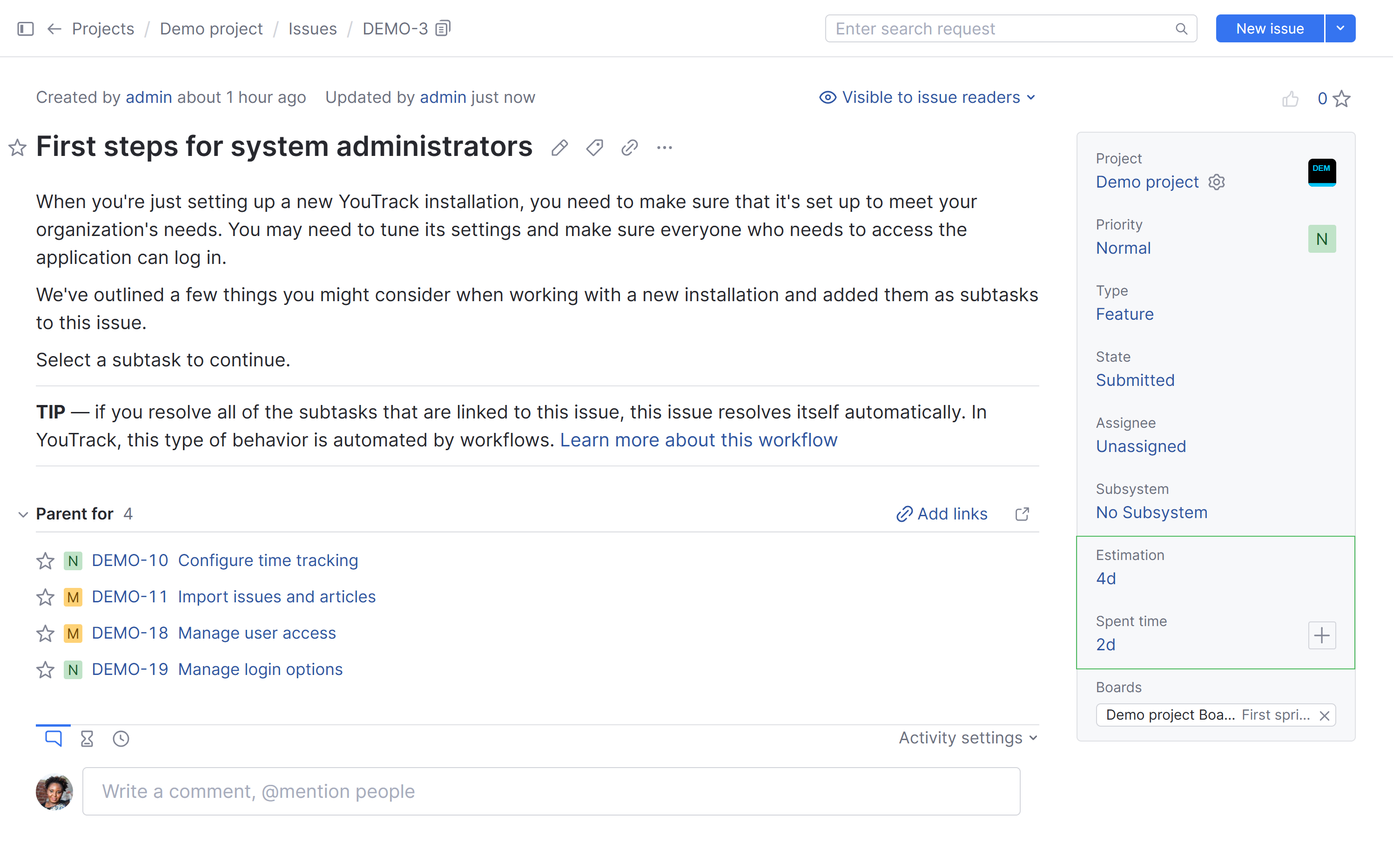 Time tracking parent issue Time tracking parent issue