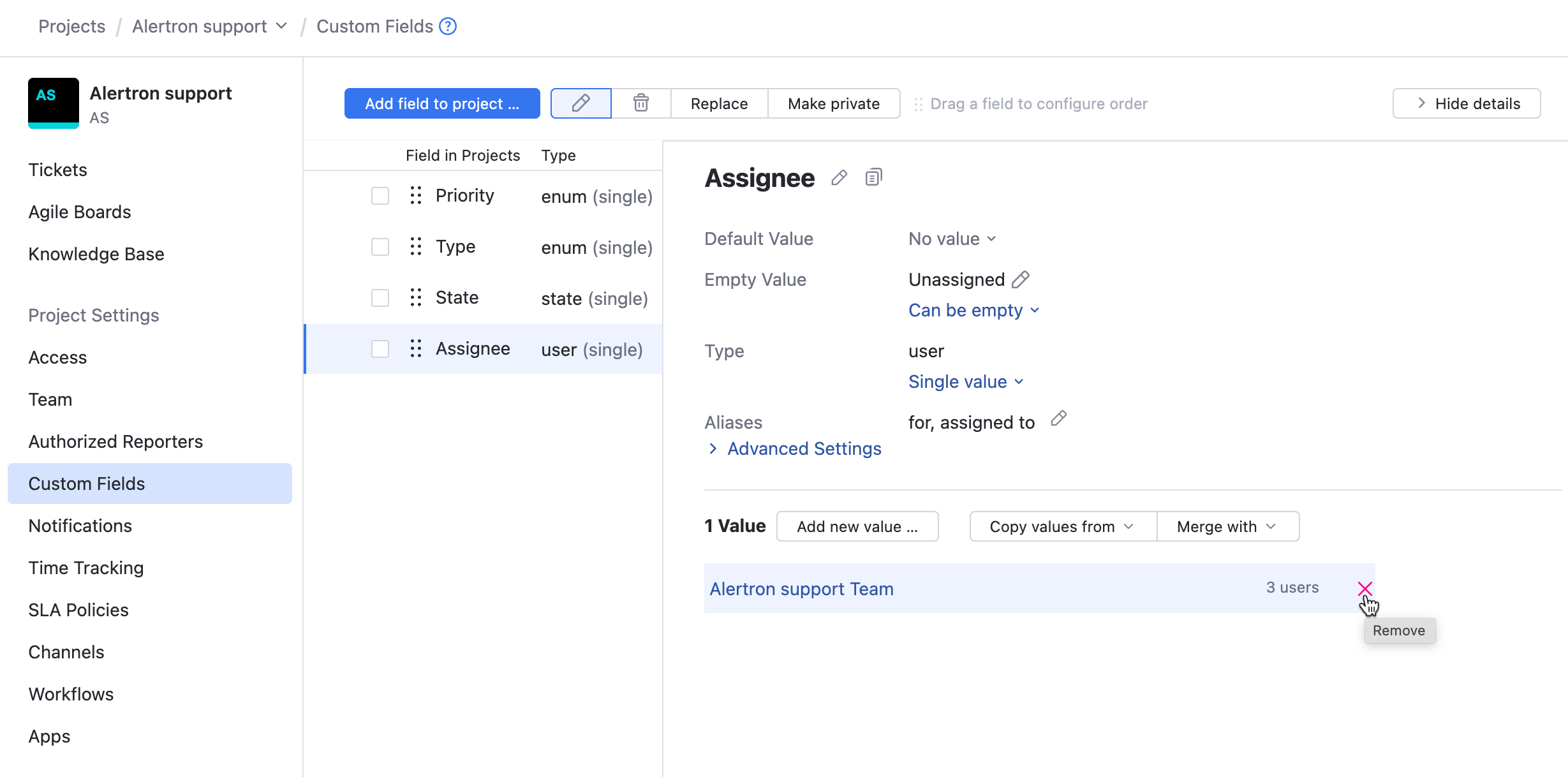 Remove the project team from the list of assignees. Remove the project team from the list of assignees.