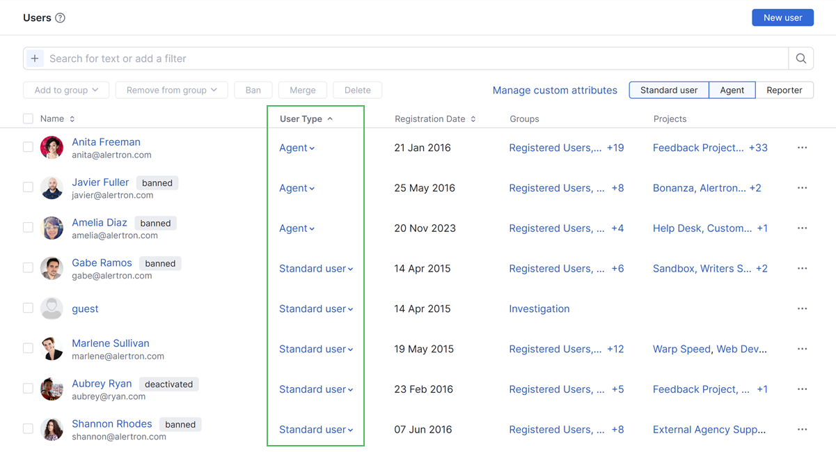 The list of all users with user types. The list of all users with user types.