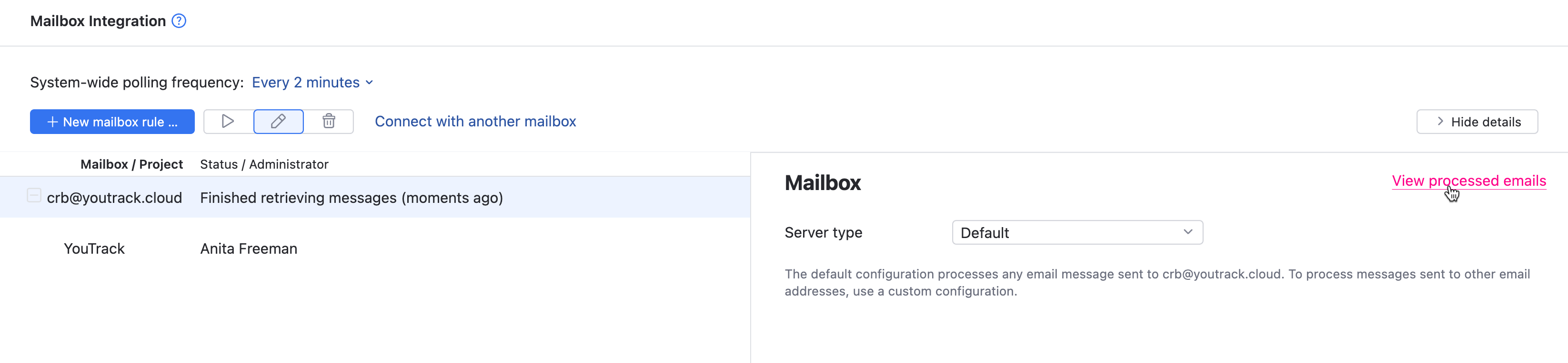 The link to view processed emails in an integrated mailbox. The link to view processed emails in an integrated mailbox.