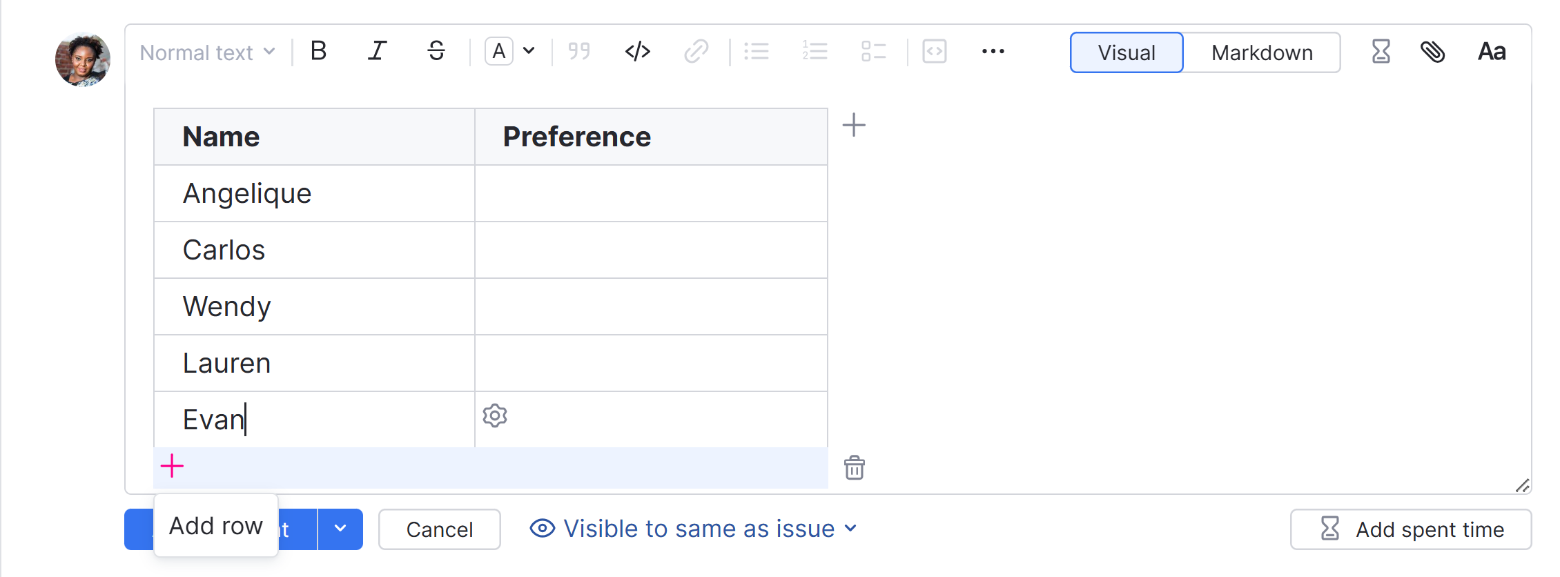 A table in the rich text editor. A table in the rich text editor.