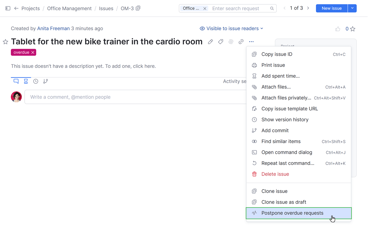 The command that can be applied to postpone the due date for an overdue issue. The command that can be applied to postpone the due date for an overdue issue.