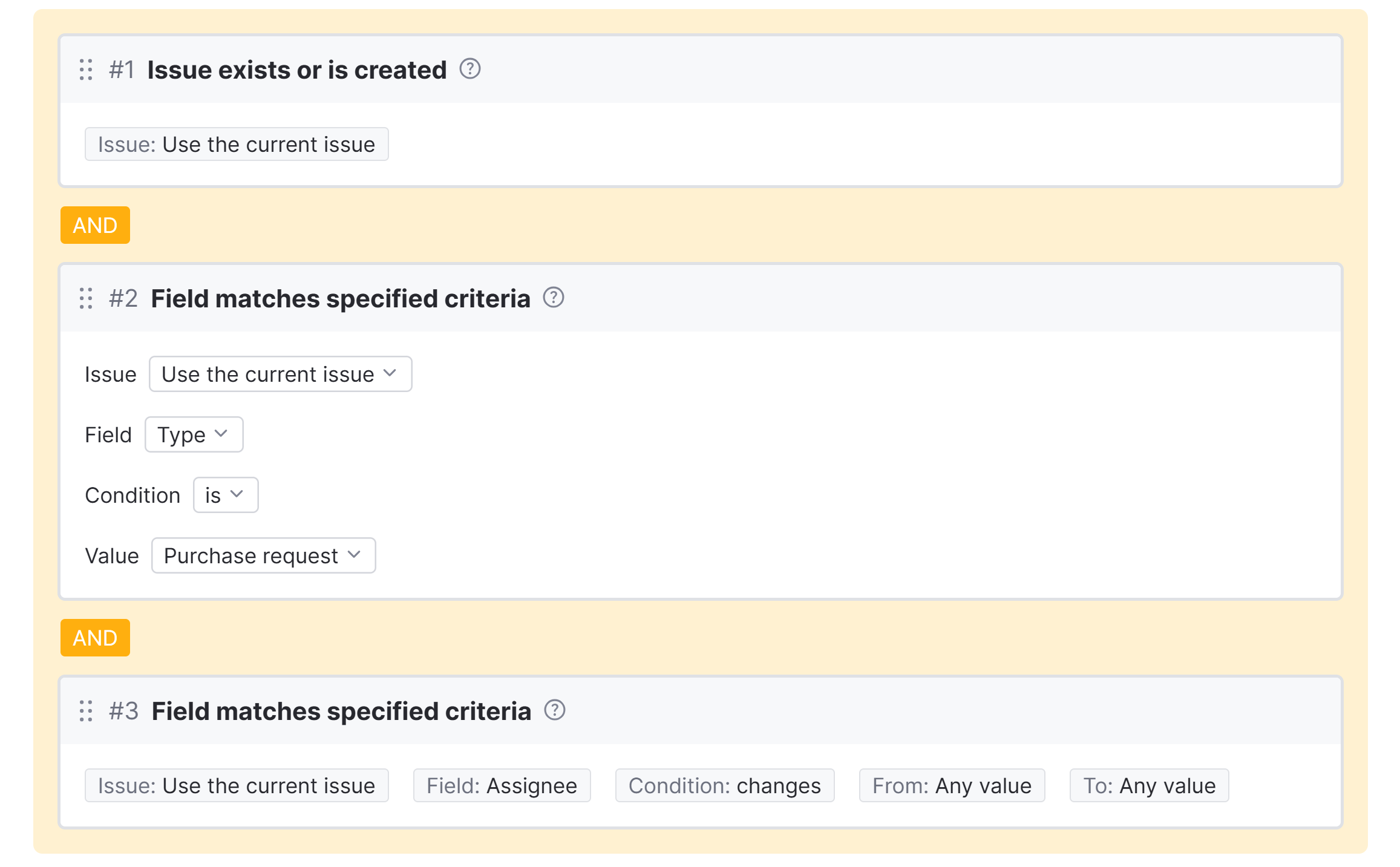The Preconditions section of the on-change rule. The Preconditions section of the on-change rule.