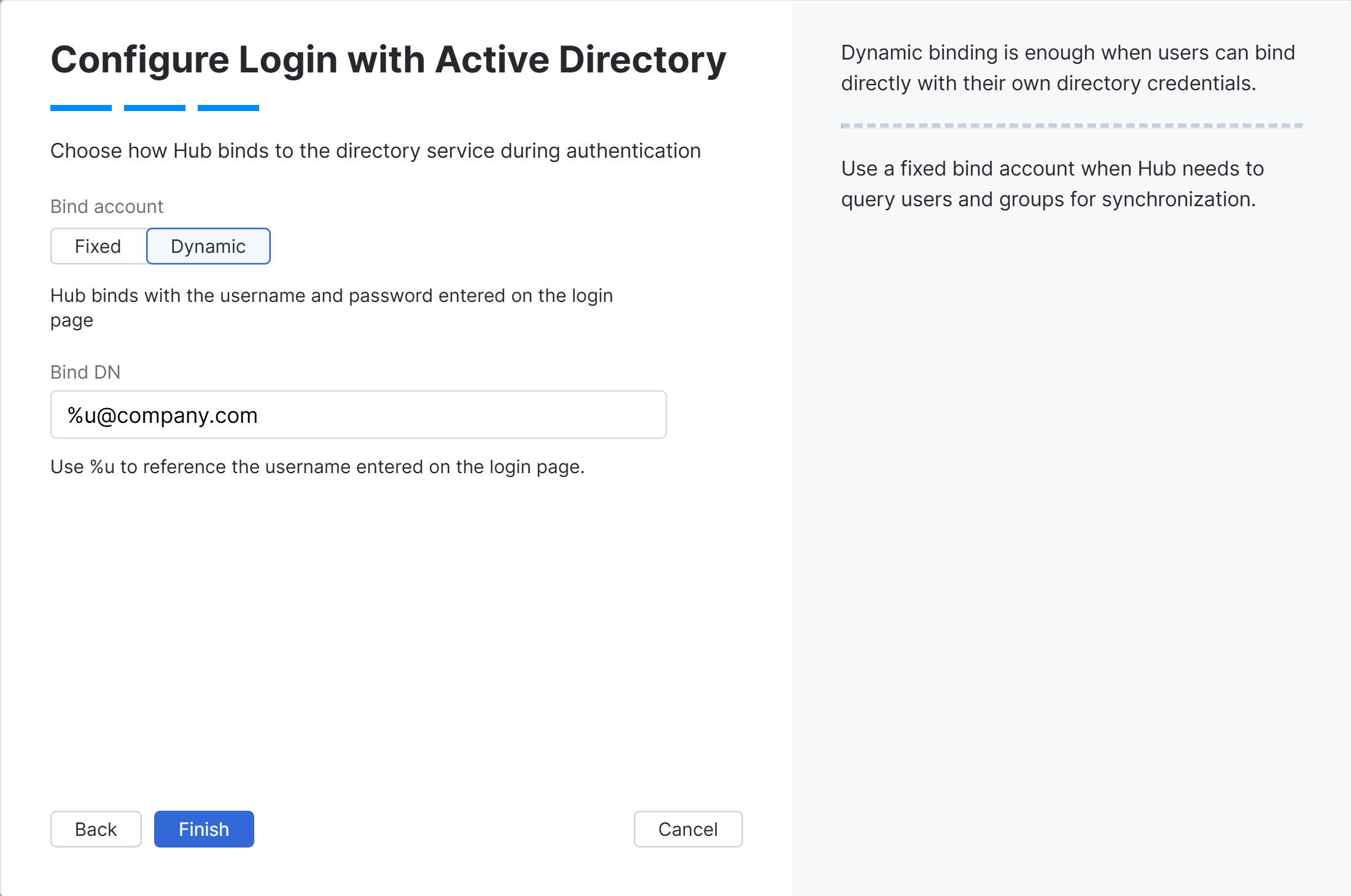 Wizard step for dynamic Active Directory binding. Wizard step for dynamic Active Directory binding.