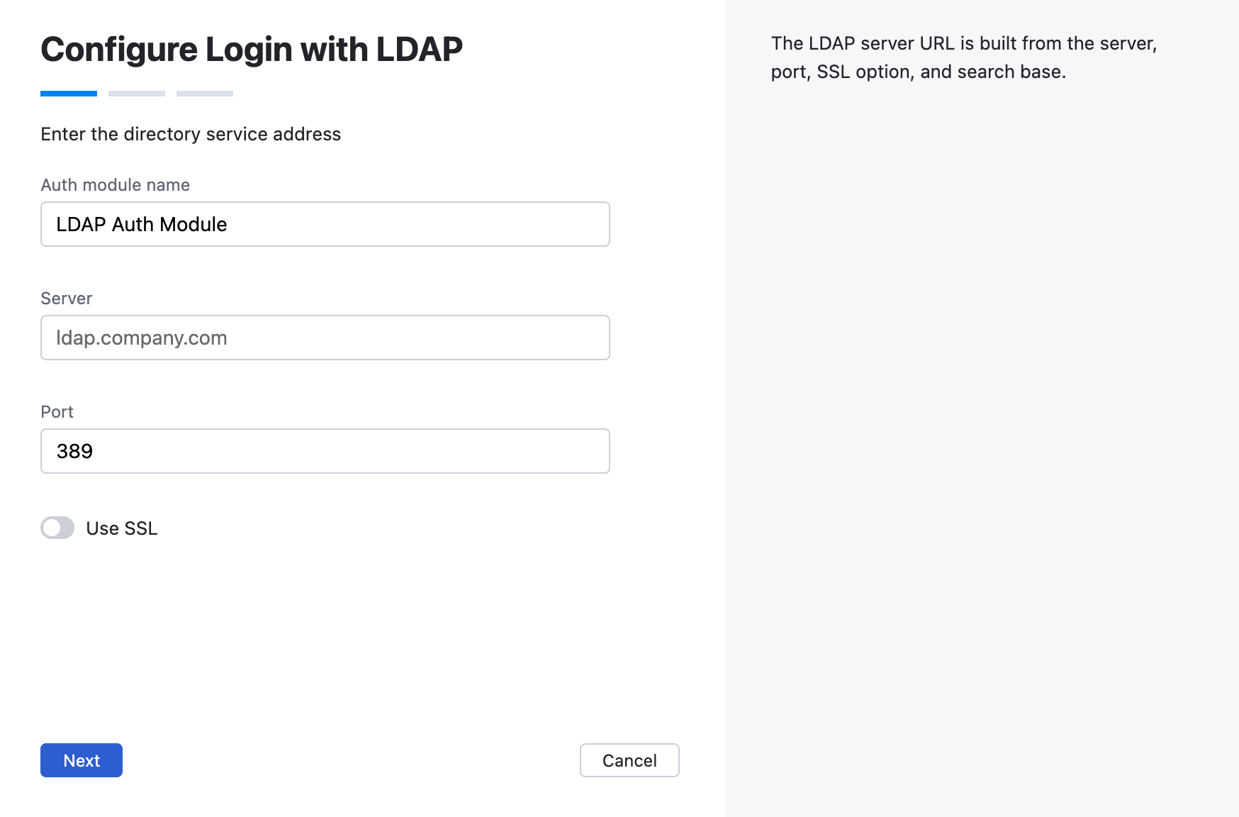 Wizard step for LDAP server address.