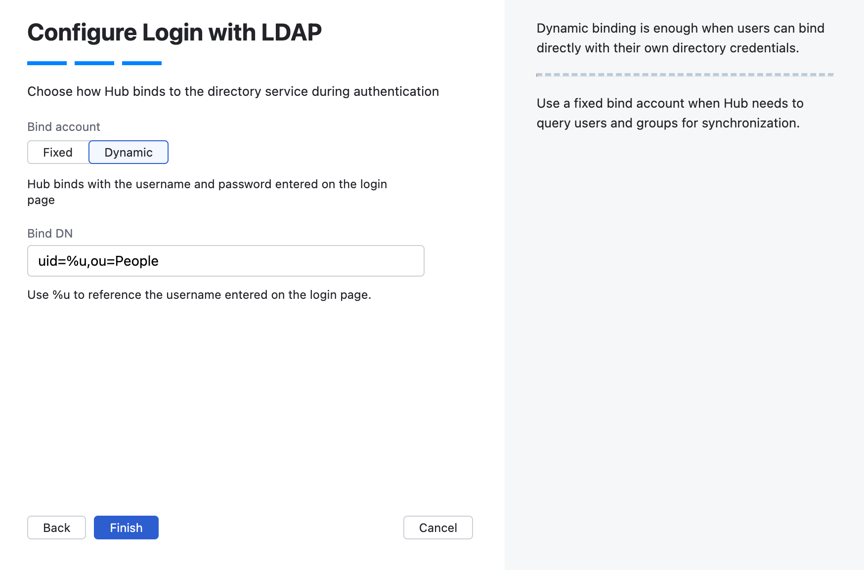 Wizard step for dynamic LDAP binding.