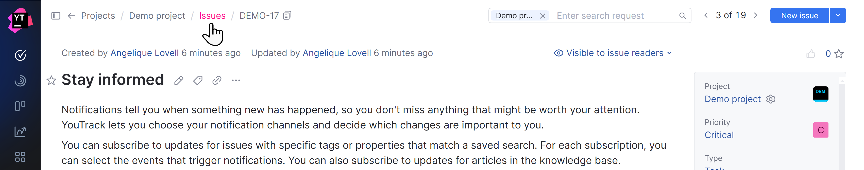 Project-centered navigation for opening issues in a project. Project-centered navigation for opening issues in a project.